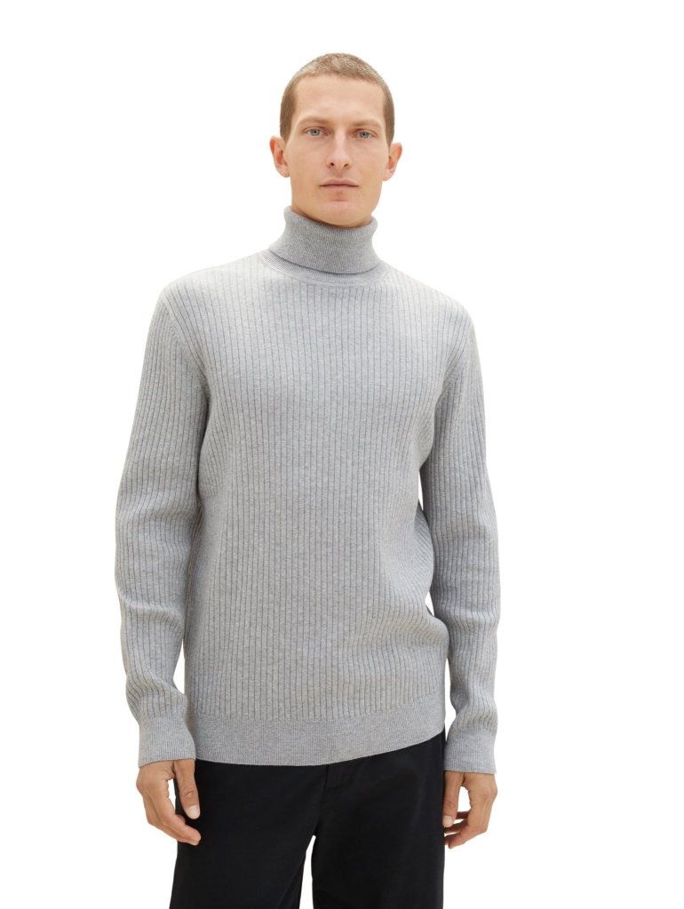 TOM TAILOR® PÁNSKÝ SVETR S ROLÁK - SV. ŠEDÝ