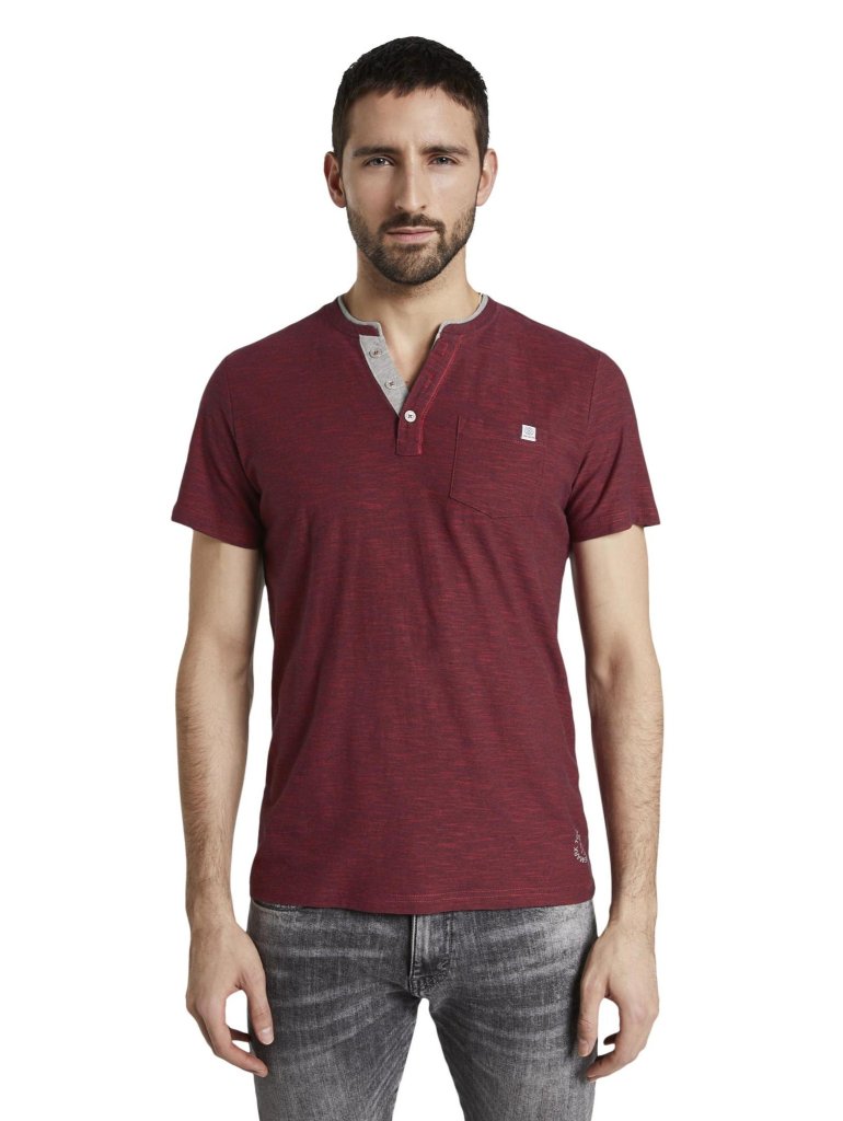 TOM TAILOR HENLEY TRIKO -BORDO PROUŽKY