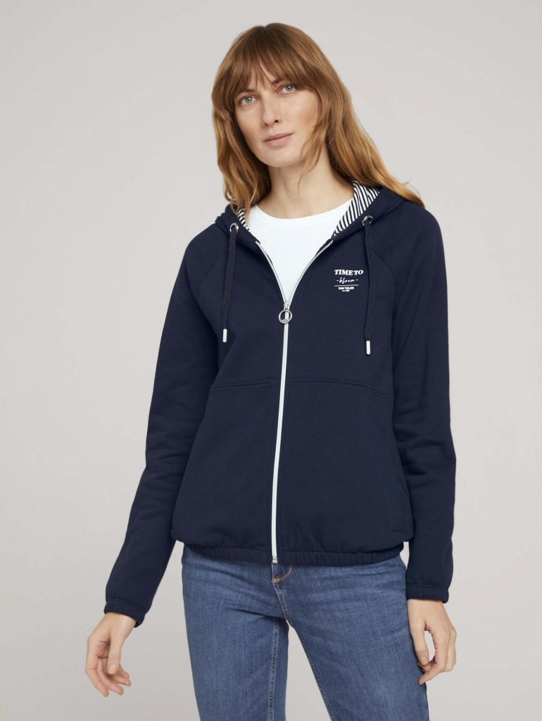 TOM TAILOR® Dámská mikina s kapucí na zip NAVY