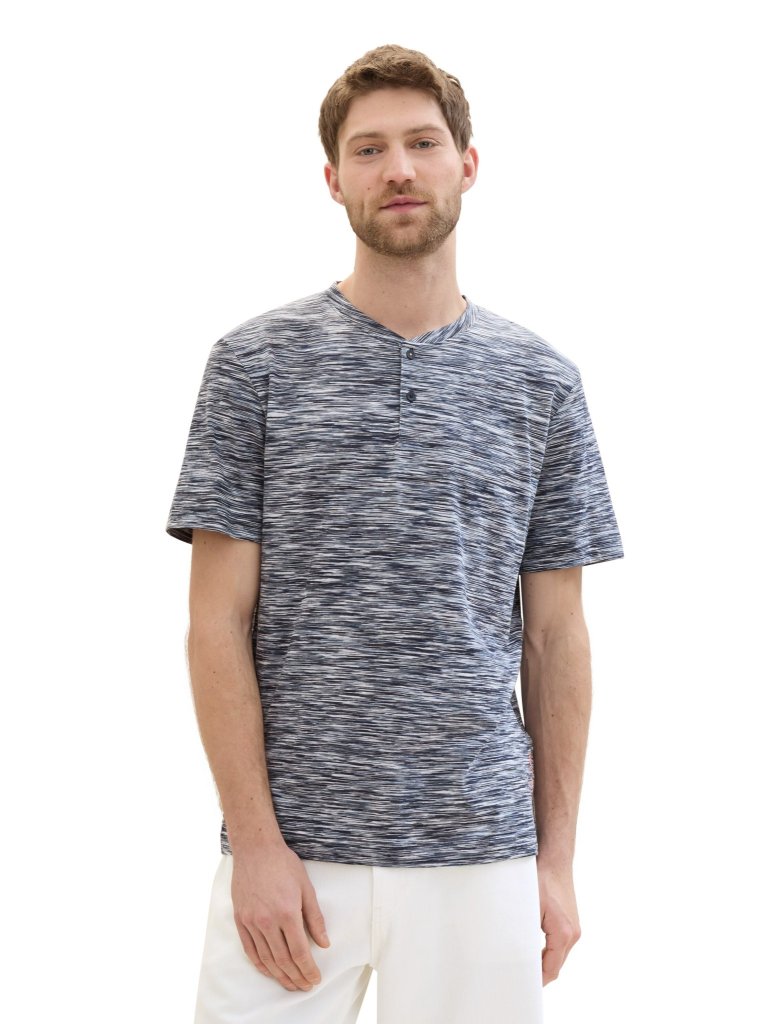 TOM TAILOR® PÁNSKÉ HENLEY TRIKO S KRÁTKÝM RUKÁVEM - MODRÝ MELÍR