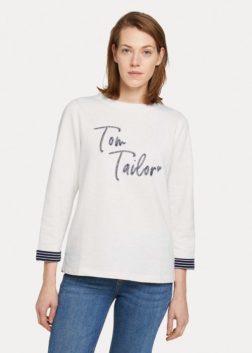TOM TAILOR DÁMSKÁ MIKINA PŘES HLAVU VYŠITÉ LOGO-BÍLÁ
