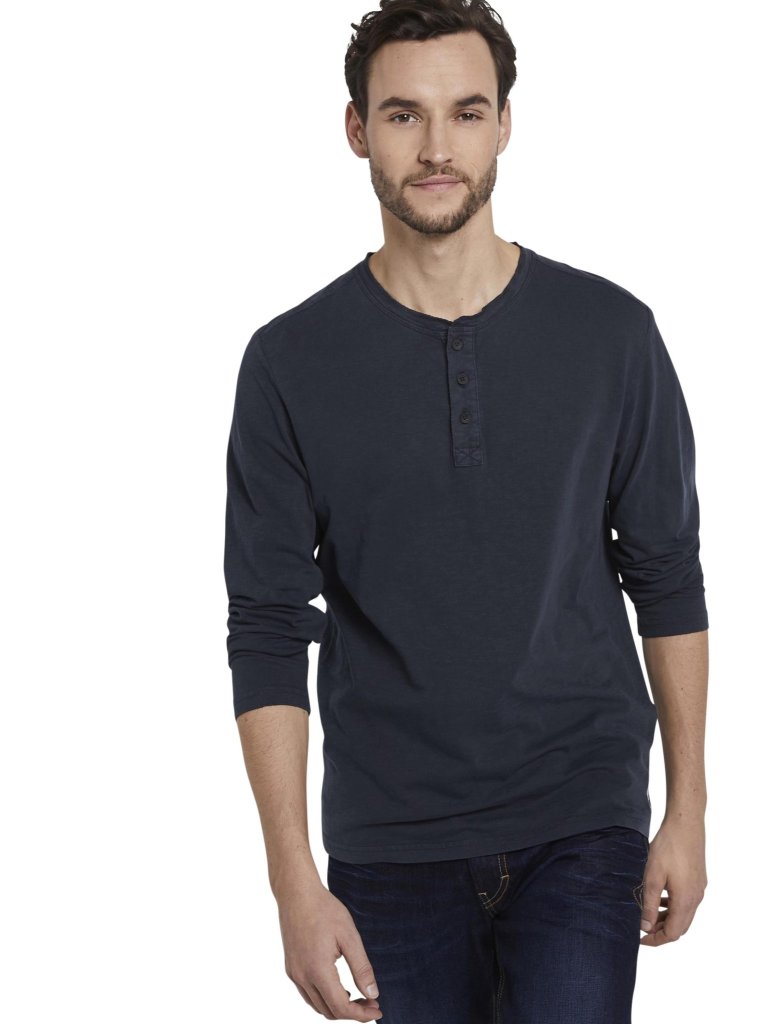 TOM TAILOR HENLEY TRIKO S DLOUHÝM RUKÁVEM -NAVY