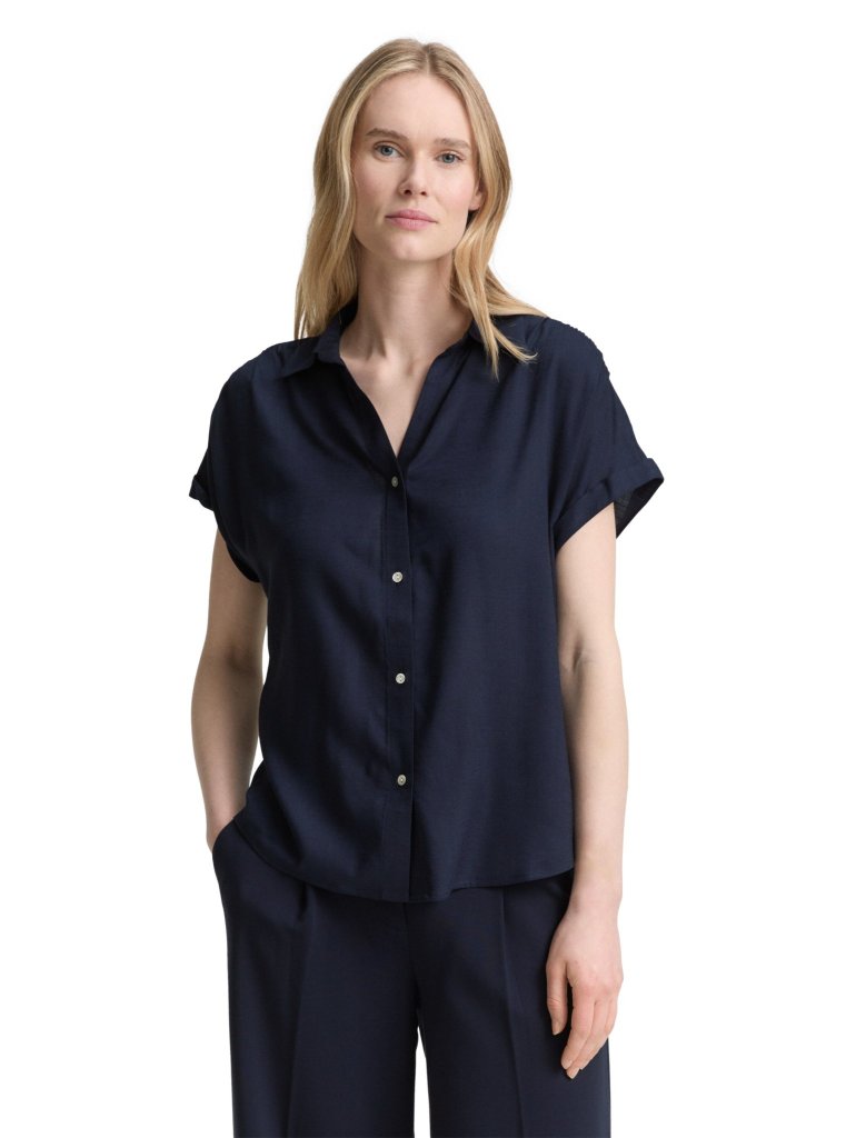 TOM TAILOR® DÁMSKÁ VOLNÁ BLŮZA S LÍMEČKEM - NAVY