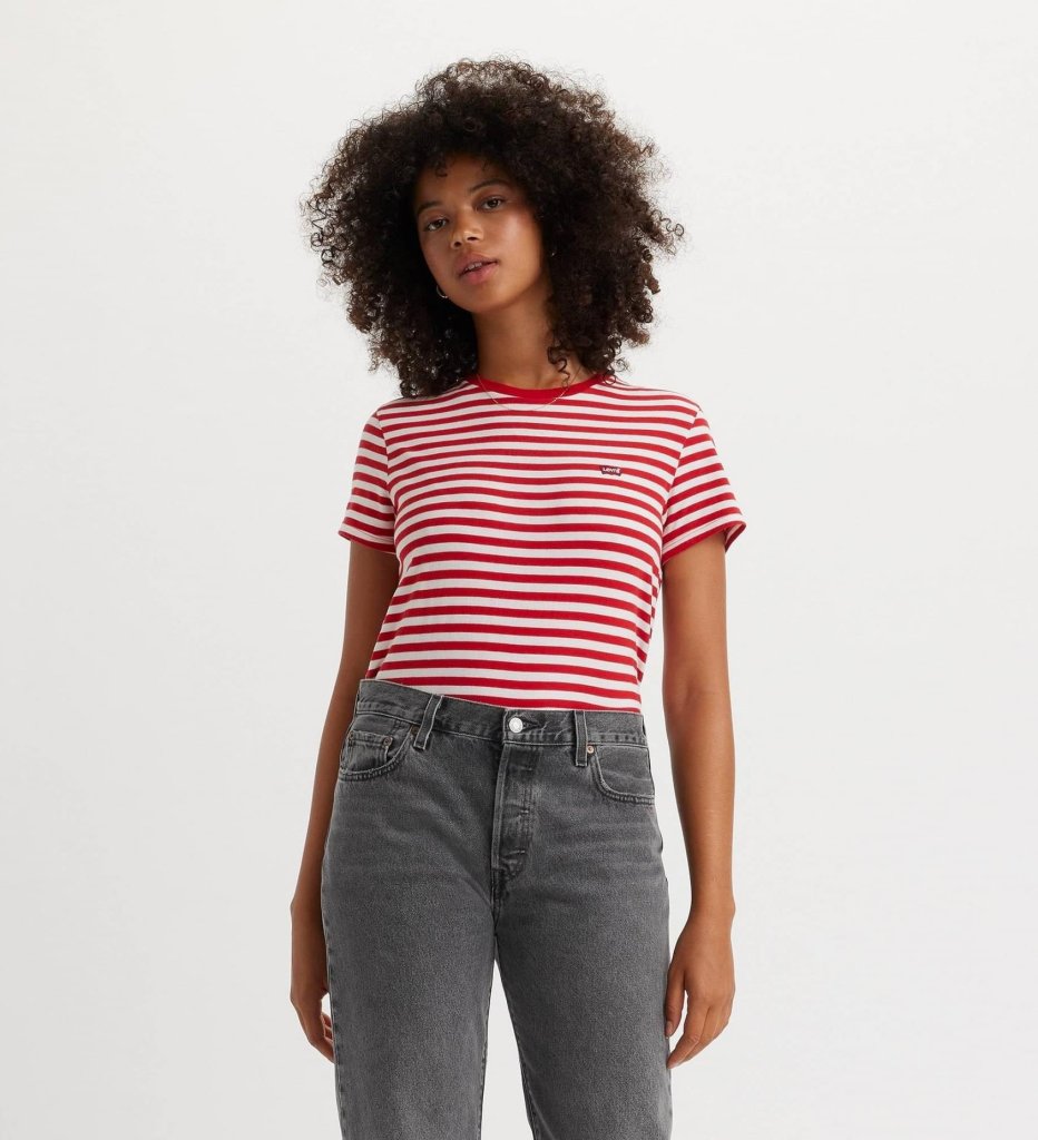 LEVI'S® THE PERFECT TEE - DÁMSKÉ TRIKO -ČERVENOBÍLÉ PRUHY