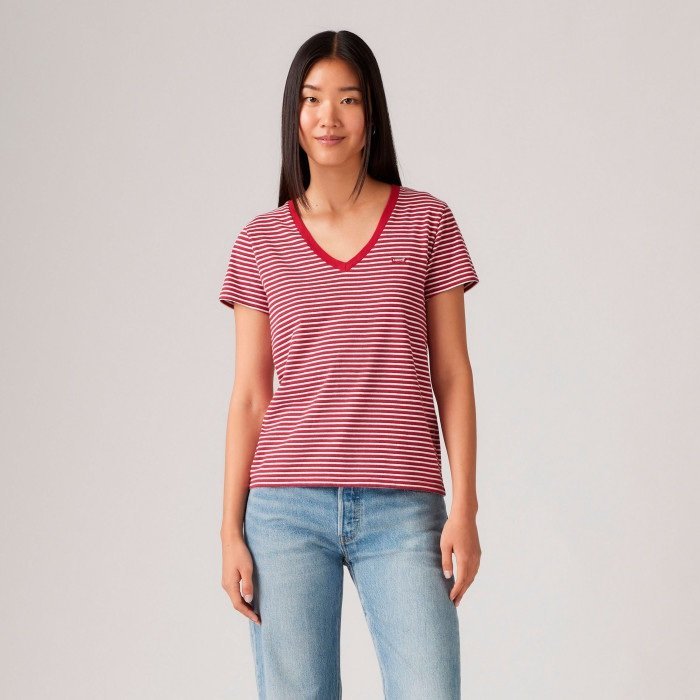 LEVI'S® PERFECT NECK INDIGO STRIP SCARLET