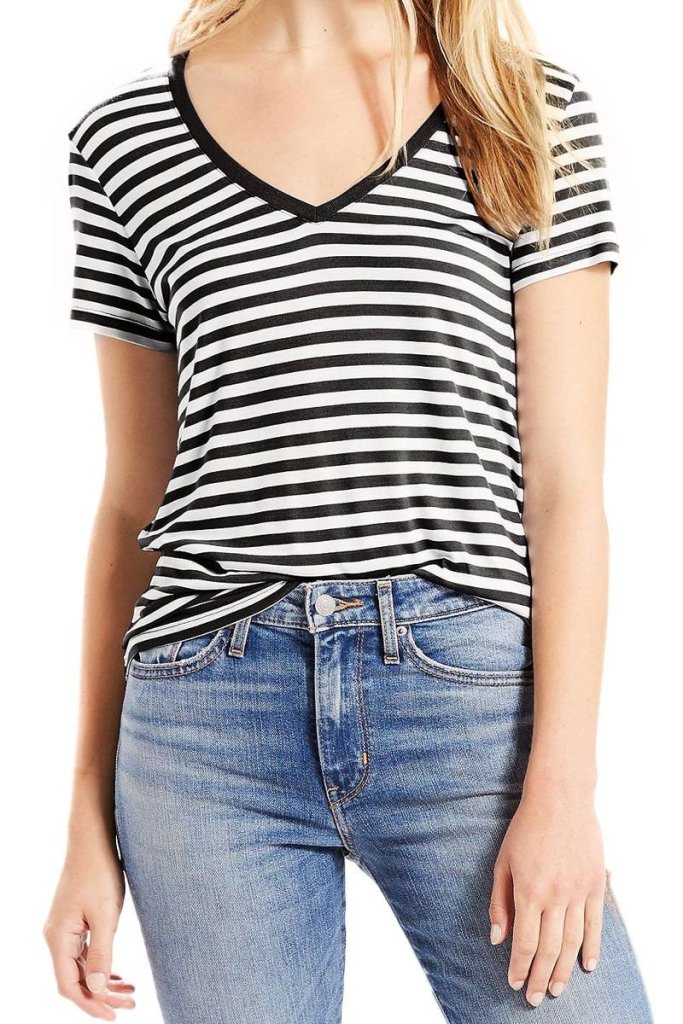 LEVI'S® THE PERFECT VNECK TEE MARSHMALLOW/BLACK