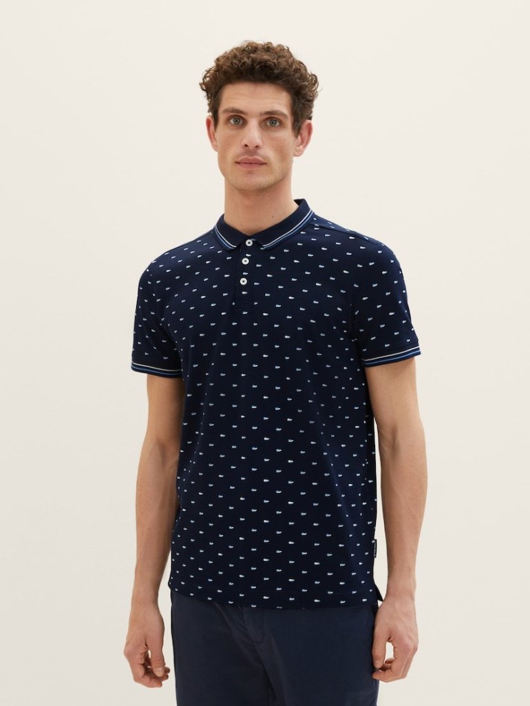 TOM TAILOR PÁNSKÉ POLO CELOPLOŠNÝ TISK - NAVY