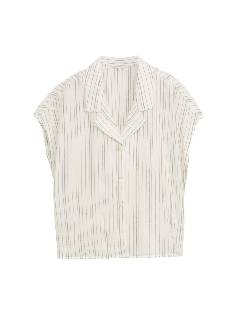 TOM TAILOR® DÁMSKÁ PRUHOVANÁ KOŠILE BEZ RŮKÁVŮ-OFF WHITE