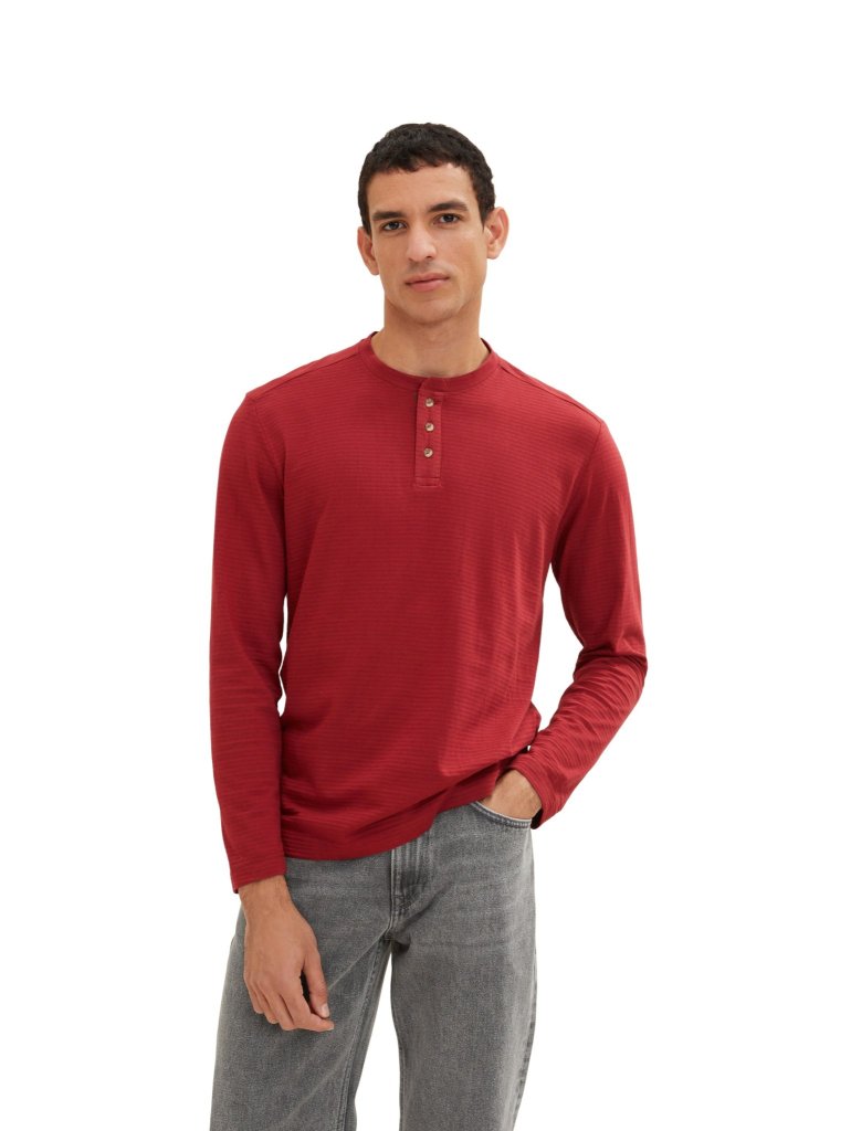 TOM TAILOR® HENLEY TRIKO S DLOUHÝM RUKÁVEM-ČERVENÉ