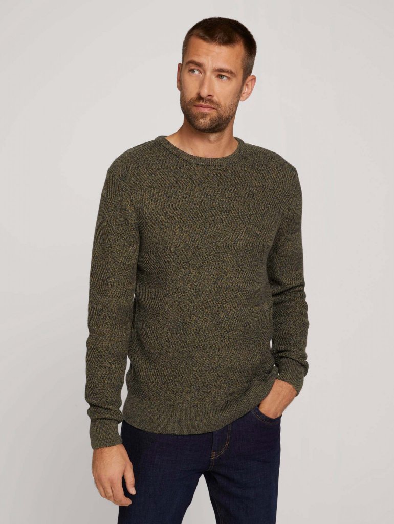 TOM TAILOR®PÁNSKÝ SVETR Z ORGANICKÉ BAVLNY - OLIVE