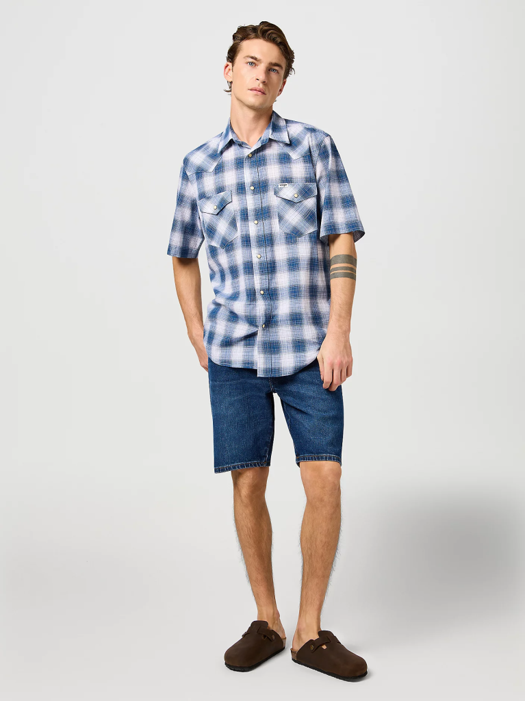 WRANGLER® PÁNSKÁ WESTERN KOŠILE KR.RUKÁV-MODROBÍLÁ KOSTKA