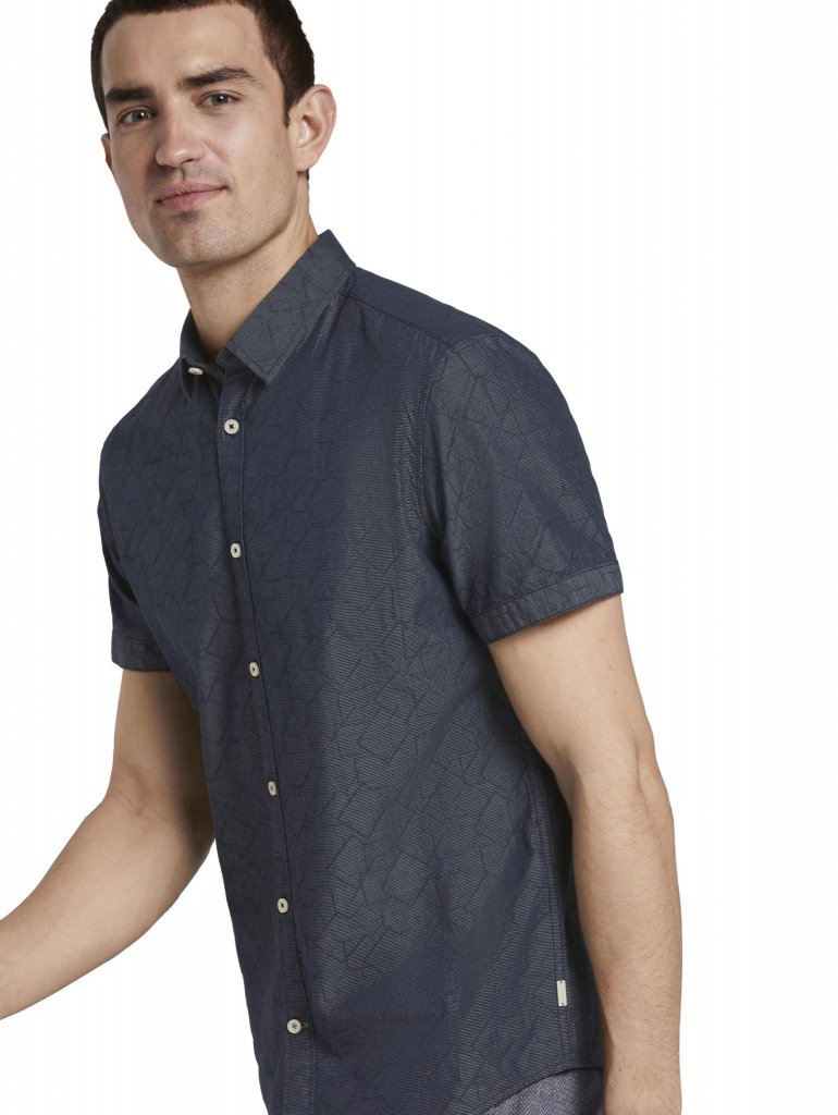 TOM TAILOR PÁNSKÁ SLIM FIT KOŠILE S KRÁTKÝM RUKÁVEM - NAVY