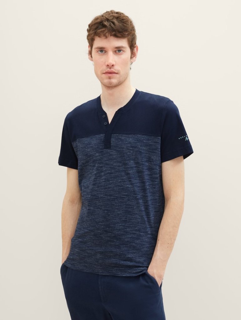 TOM TAILOR PÁNSKÉ HENLEY TRIKO COLORBLOCK-NAVY