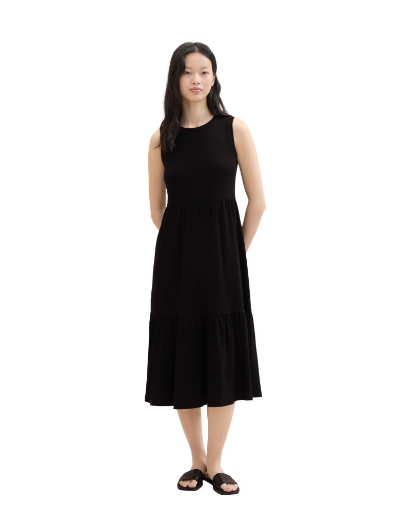TOM TAILOR® DÁMSKÉ ÚPLETOVÉ ŠATY V DÉLCE MIDI-ČERNÉ