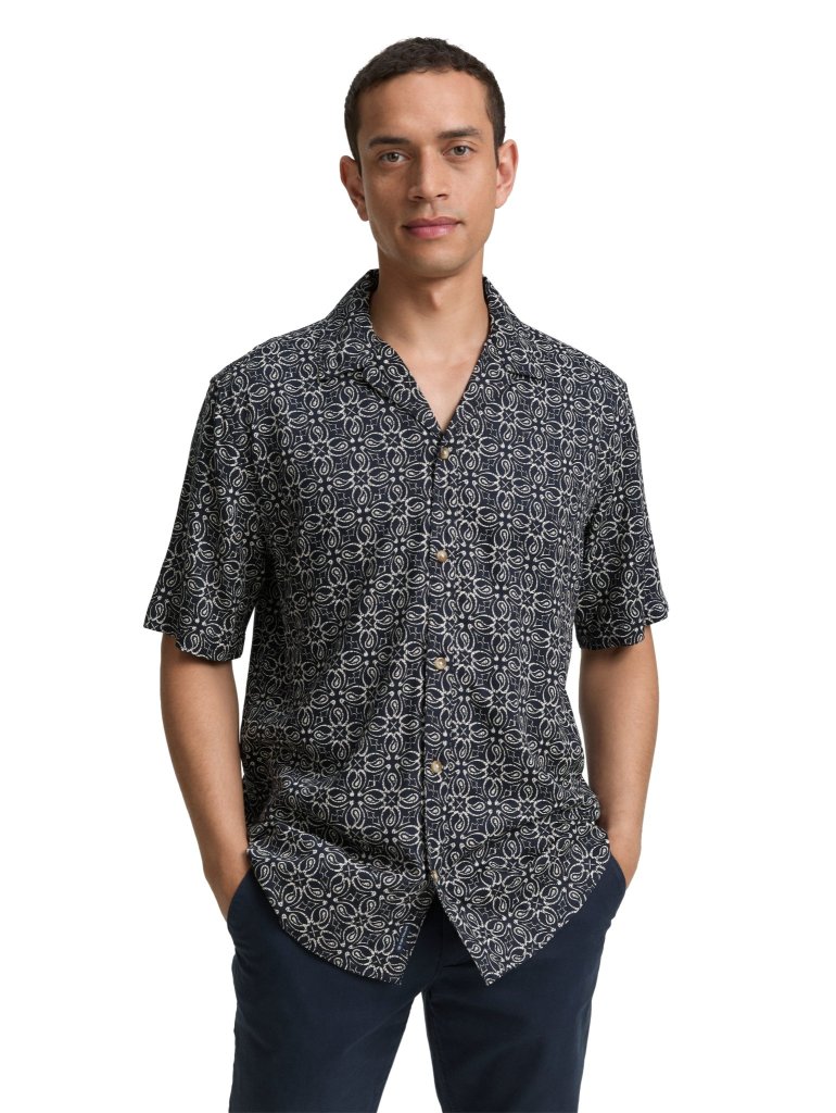 TOM TAILOR®  PÁNSKÁ VISKOZOVÁ KOŠILE-POTISK - MODROBÍLÁ
